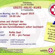 Erste Hilfe Kurs August 2015 Plakat