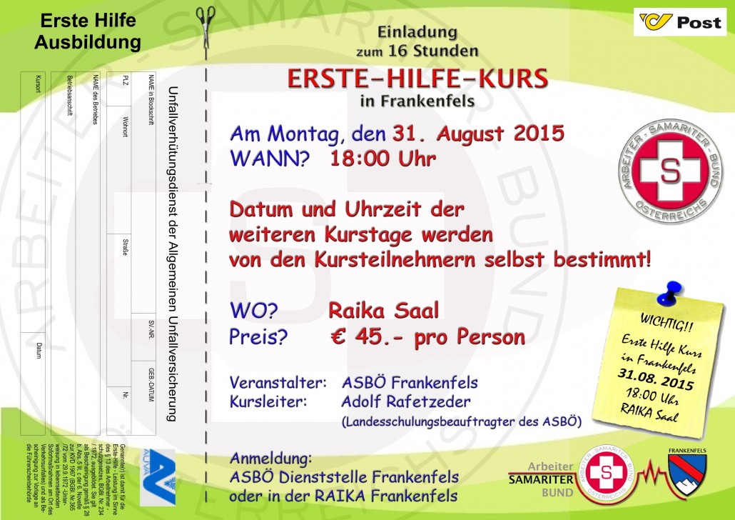 Erste Hilfe Kurs 2015 Postwurf